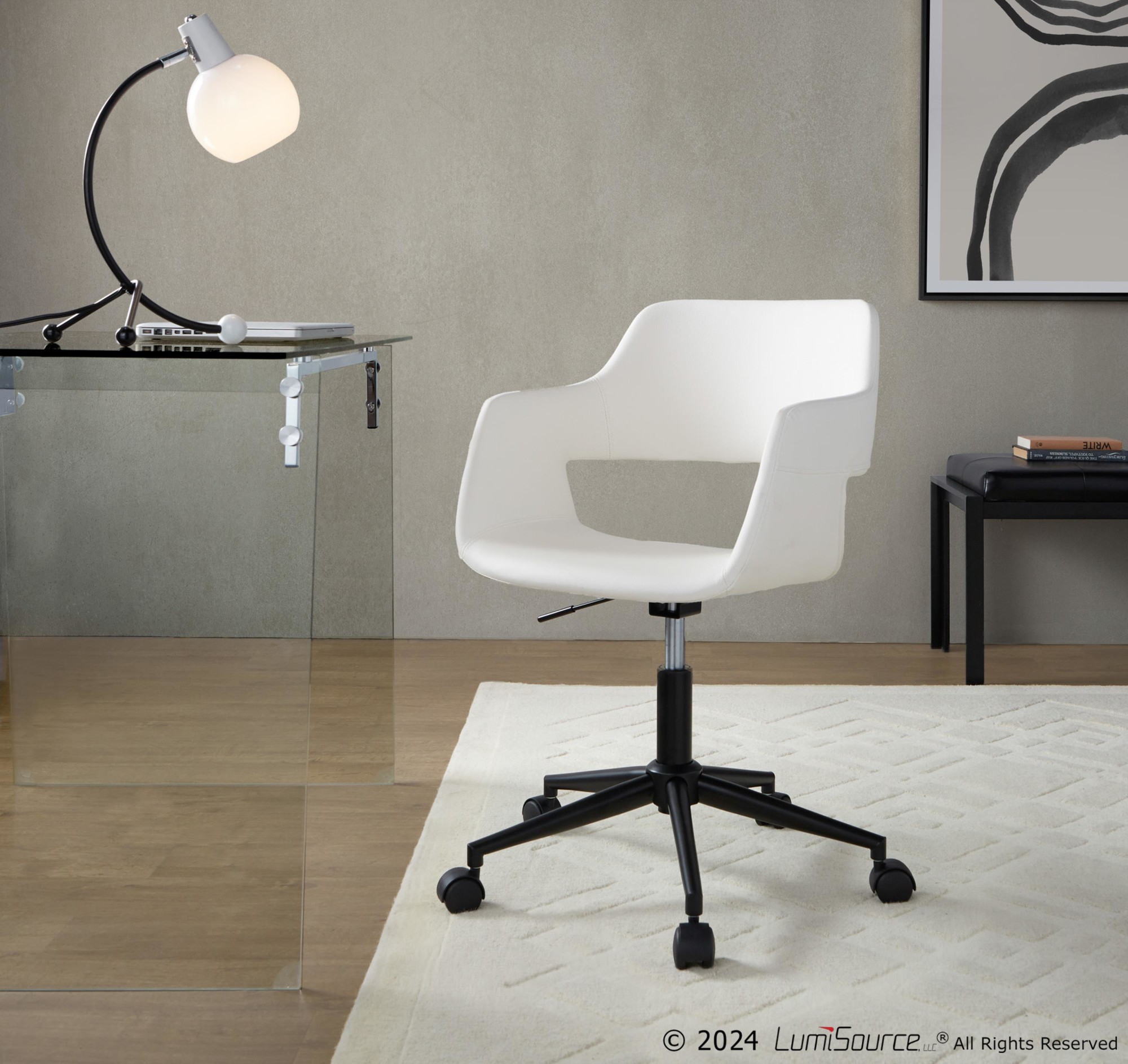 Margarite White Faux Leather Contemporary Black Metal Task Chair 1 Margarite White Faux Leather Contemporary Black Metal Task Chair