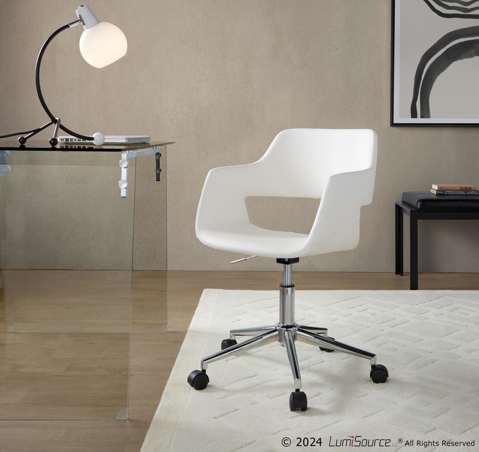Margarite White Faux Leather Contemporary Task Chair Chrome 1 Margarite White Faux Leather Contemporary Task Chair Chrome