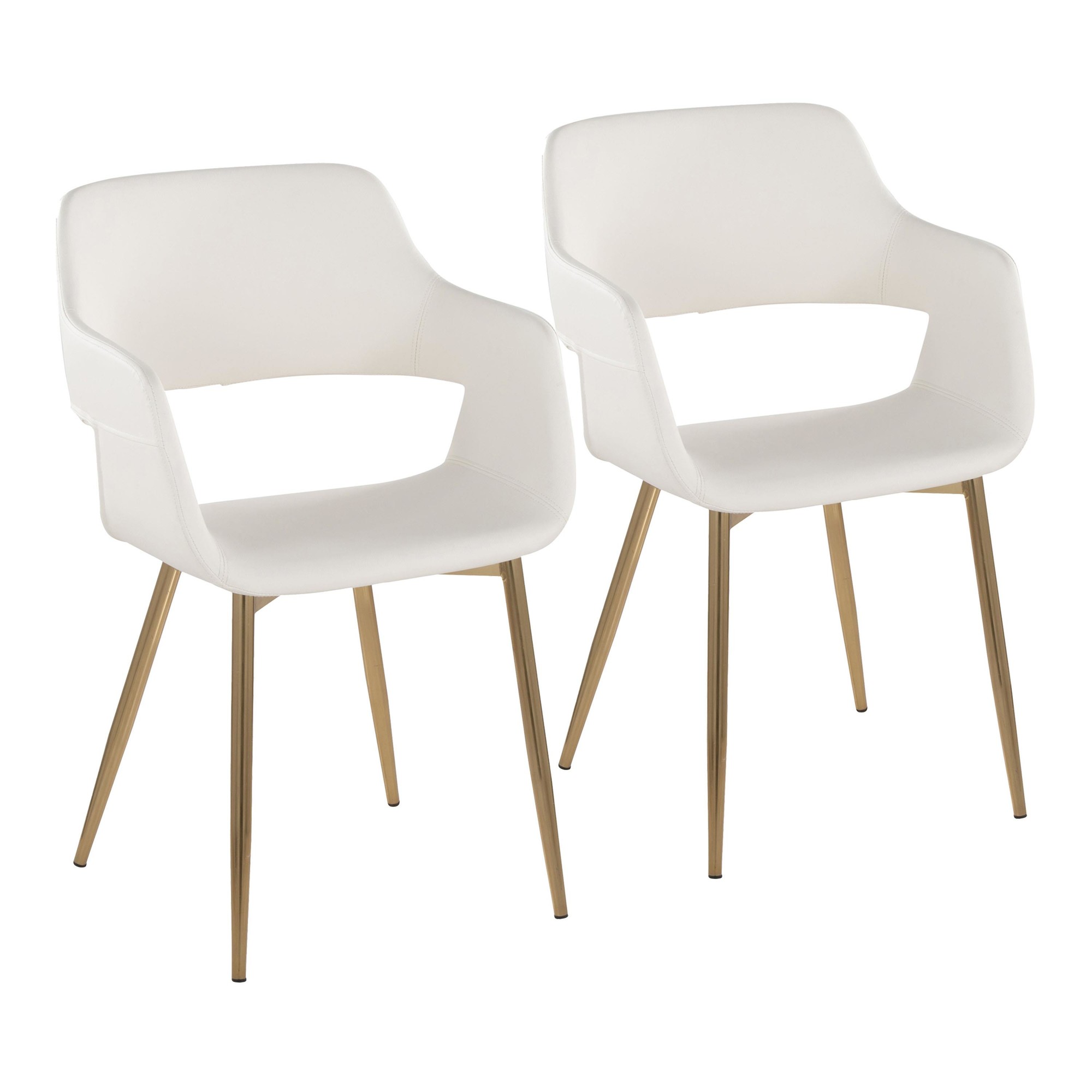 Margarite White Faux Leather Gold Contemporary Dining Chairs (Set of 2) 3 Margarite White Faux Leather Gold Contemporary Dining Chairs (Set of 2) - Image 3