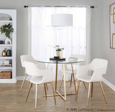 Margarite White Faux Leather Gold Contemporary Dining Chairs (Set of 2)