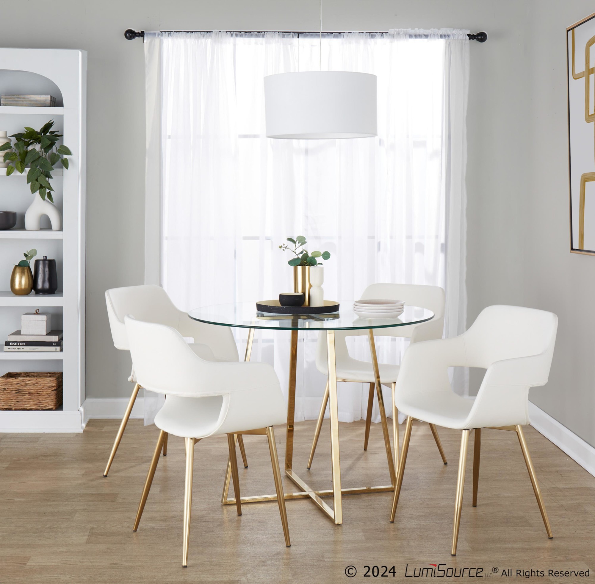 Margarite White Faux Leather Gold Contemporary Dining Chairs (Set of 2) 1 Margarite White Faux Leather Gold Contemporary Dining Chairs (Set of 2)