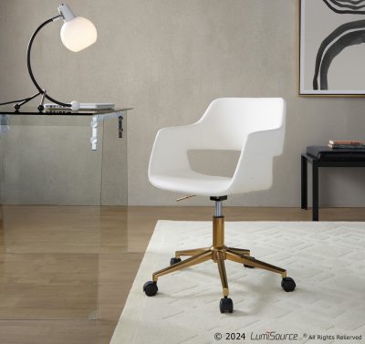 Margarite White Faux Leather Gold Contemporary Task Chair