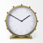 Marian 11.0L x 3.1W x 11.0H Gold Metal W/Studs Round Table Clock