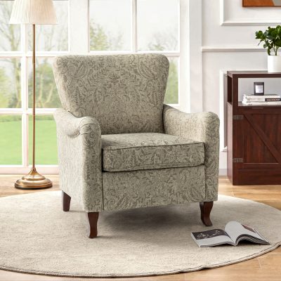 Marion Beige Floral Farmhouse Wingback Armchair