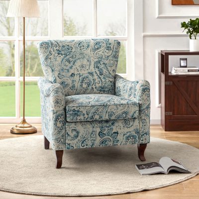 Marion Blue Floral Farmhouse Wingback Armchair