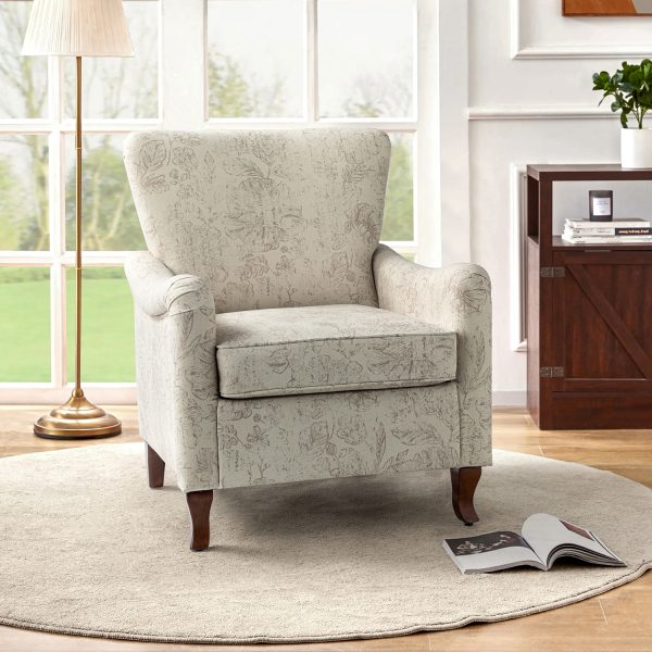 Marion Linen Floral Farmhouse Wingback Accent Armchair