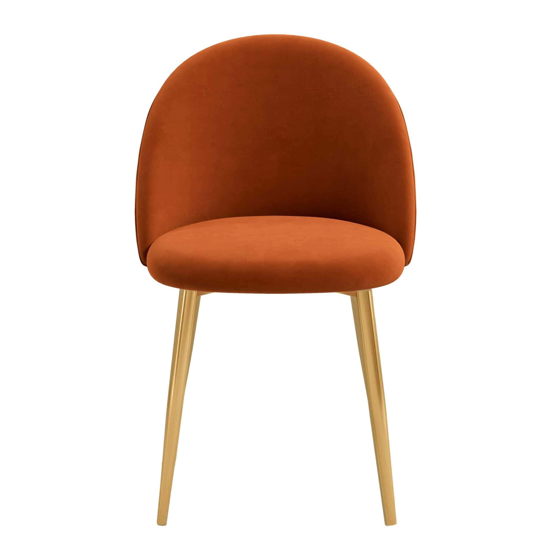 Orange Velvet Mid Century Modern Dining Chair Gold Legs (Set of 2) 1 Orange Velvet Mid Century Modern Dining Chair Gold Legs (Set of 2)