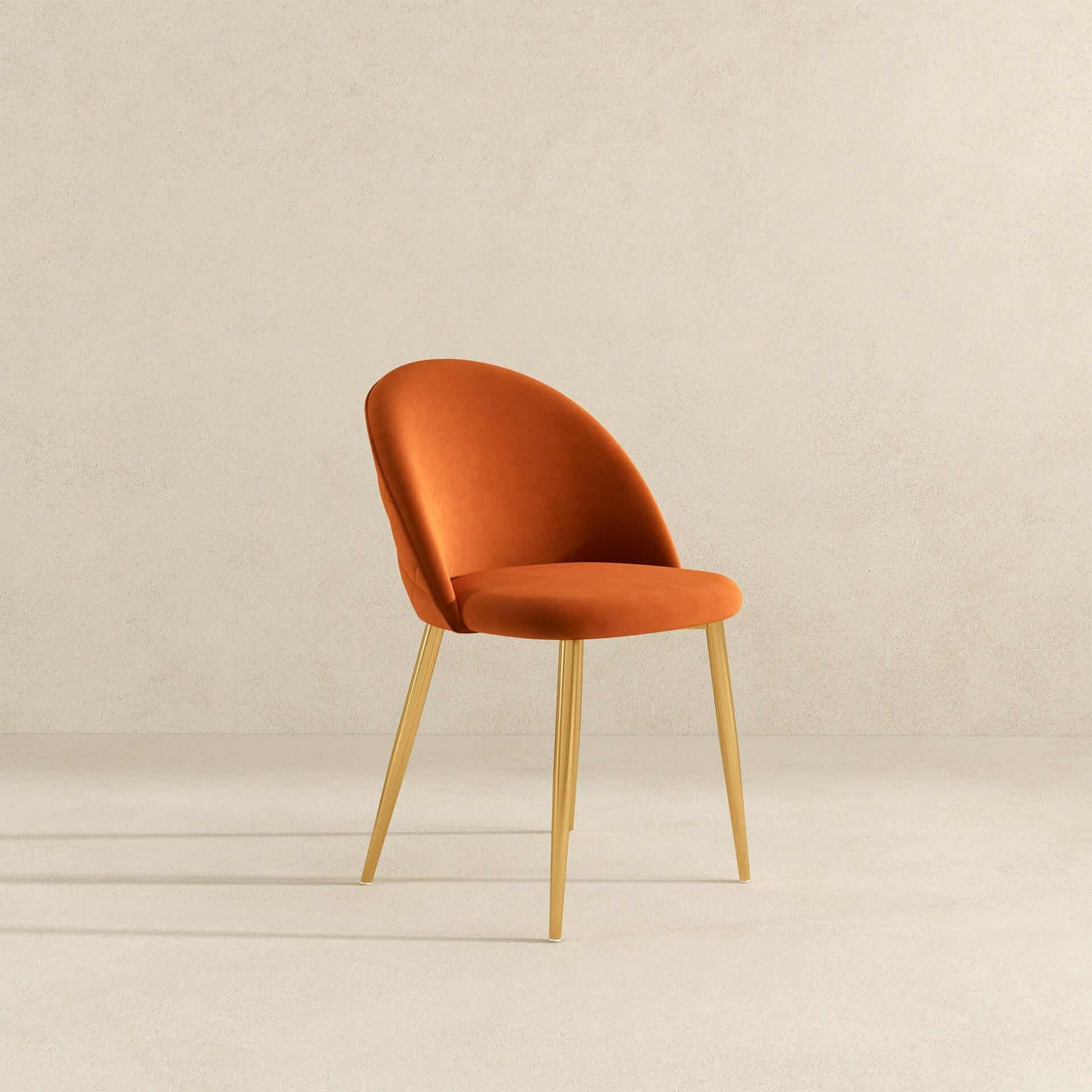 Orange Velvet Mid Century Modern Dining Chair Gold Legs (Set of 2) 5 Orange Velvet Mid Century Modern Dining Chair Gold Legs (Set of 2) - Image 5