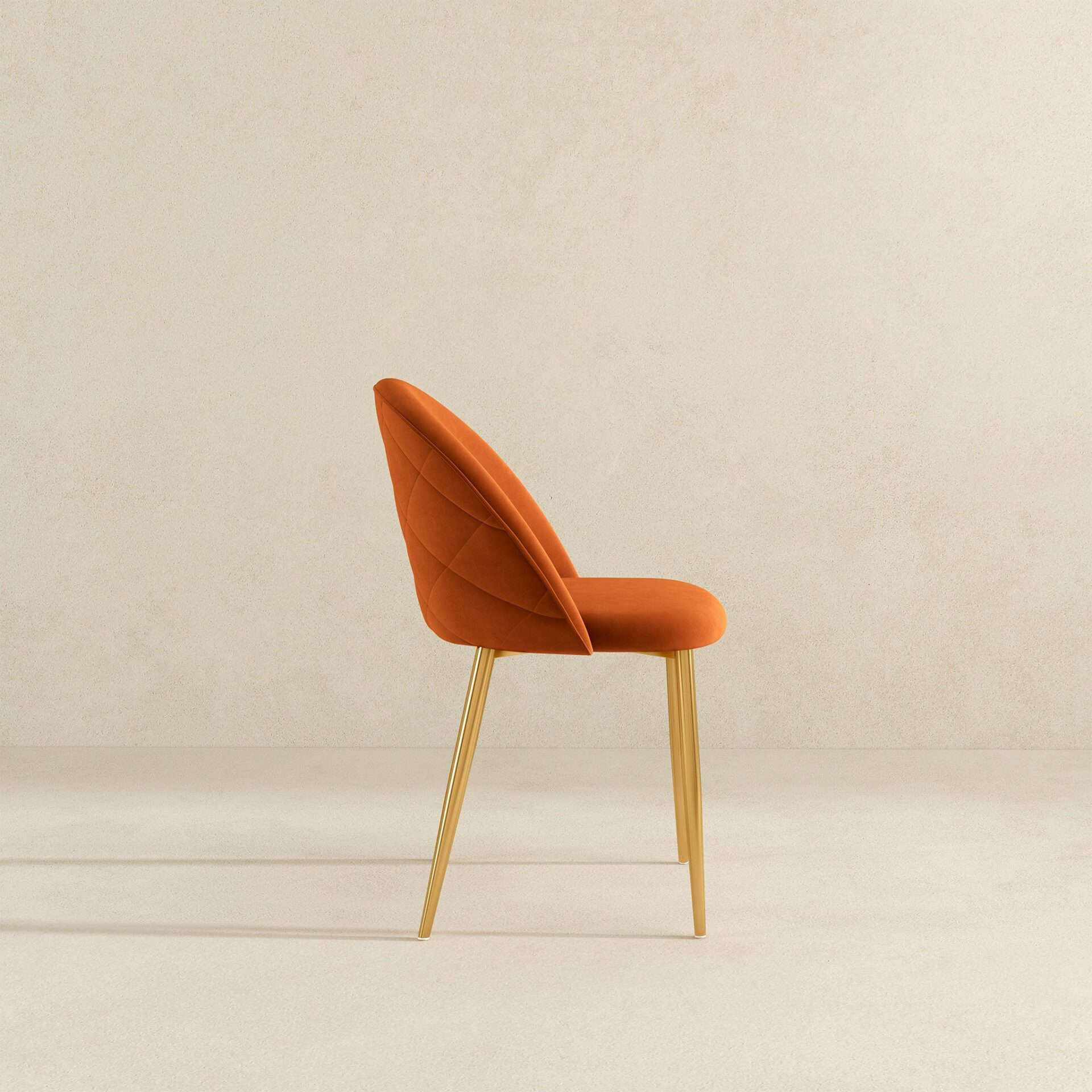 Orange Velvet Mid Century Modern Dining Chair Gold Legs (Set of 2) 4 Orange Velvet Mid Century Modern Dining Chair Gold Legs (Set of 2) - Image 4