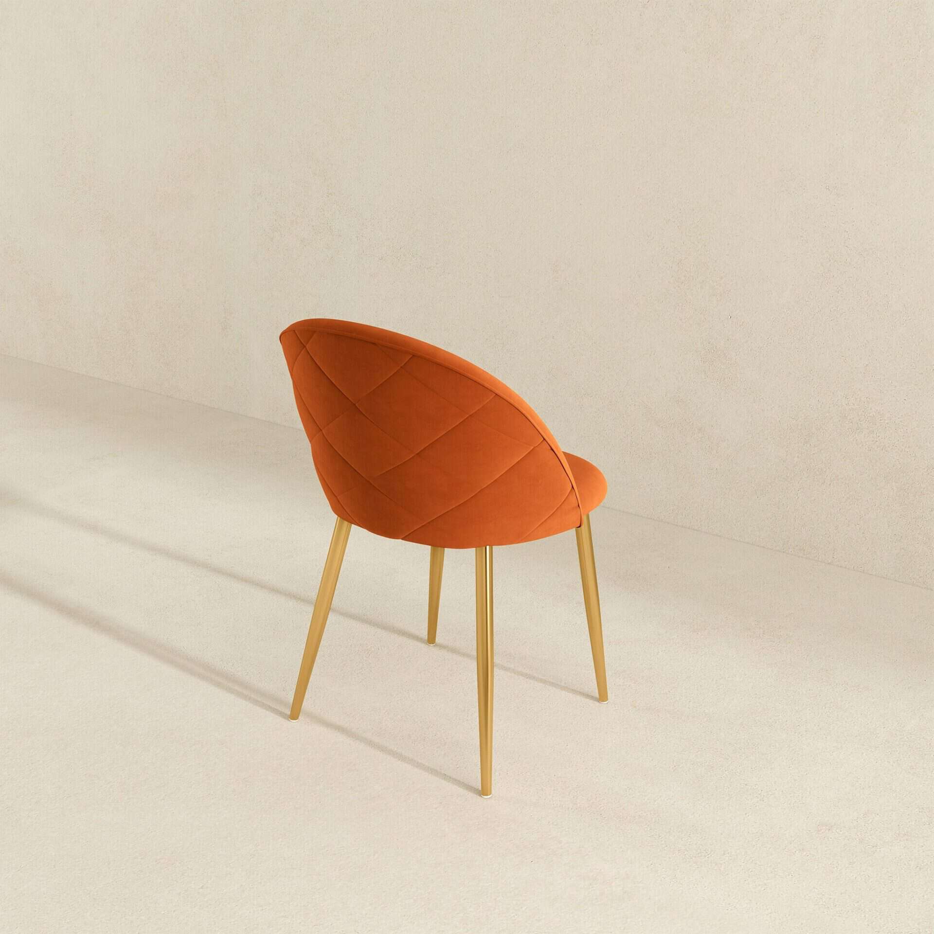 Orange Velvet Mid Century Modern Dining Chair Gold Legs (Set of 2) 3 Orange Velvet Mid Century Modern Dining Chair Gold Legs (Set of 2) - Image 3