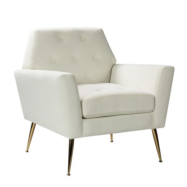 Maris Ivory Velvet Tufted Accent Chair with Golden Legs 1