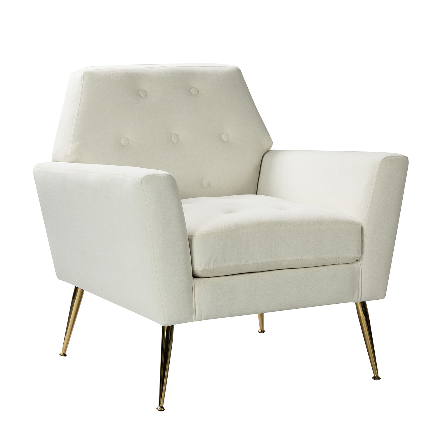 Maris Ivory Velvet Tufted Accent Chair with Golden Legs 2 Maris Ivory Velvet Tufted Accent Chair with Golden Legs - Image 2