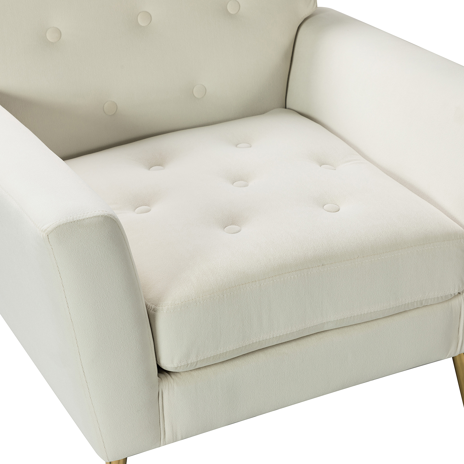 Maris Ivory Velvet Tufted Accent Chair with Golden Legs 5 Maris Ivory Velvet Tufted Accent Chair with Golden Legs - Image 5