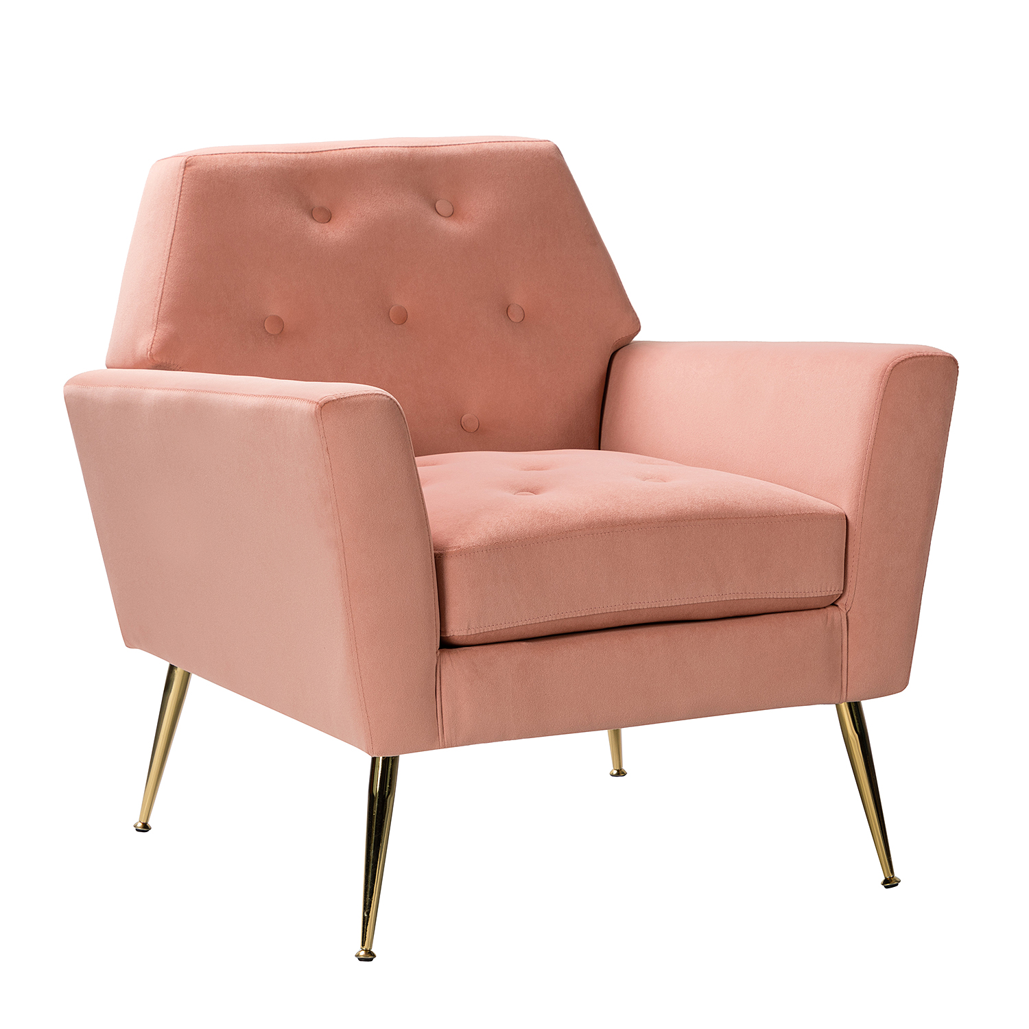 Maris Pink Velvet Tufted Accent Armchair with Golden Metal Legs 2 Maris Pink Velvet Tufted Accent Armchair with Golden Metal Legs - Image 2