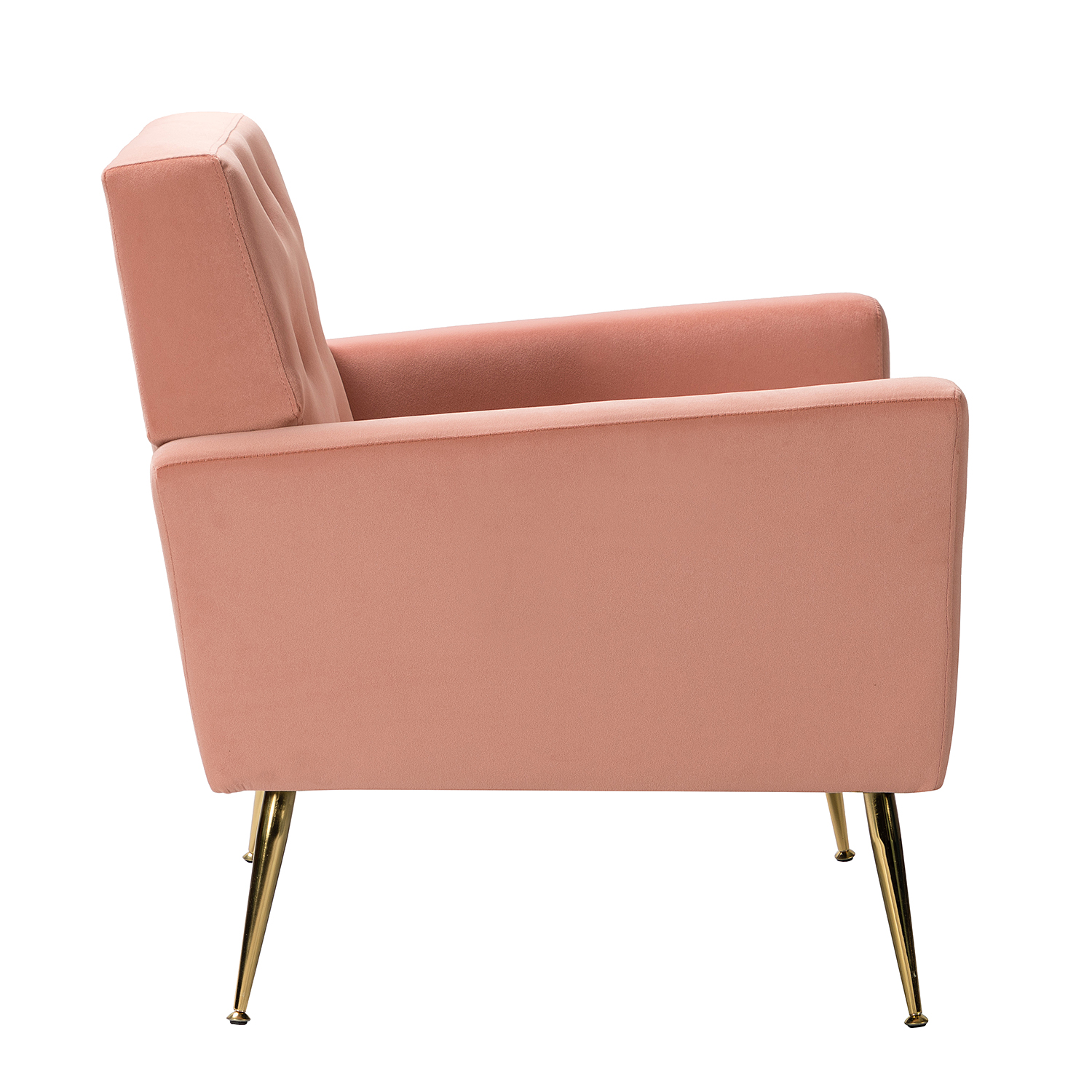 Maris Pink Velvet Tufted Accent Armchair with Golden Metal Legs 3 Maris Pink Velvet Tufted Accent Armchair with Golden Metal Legs - Image 3