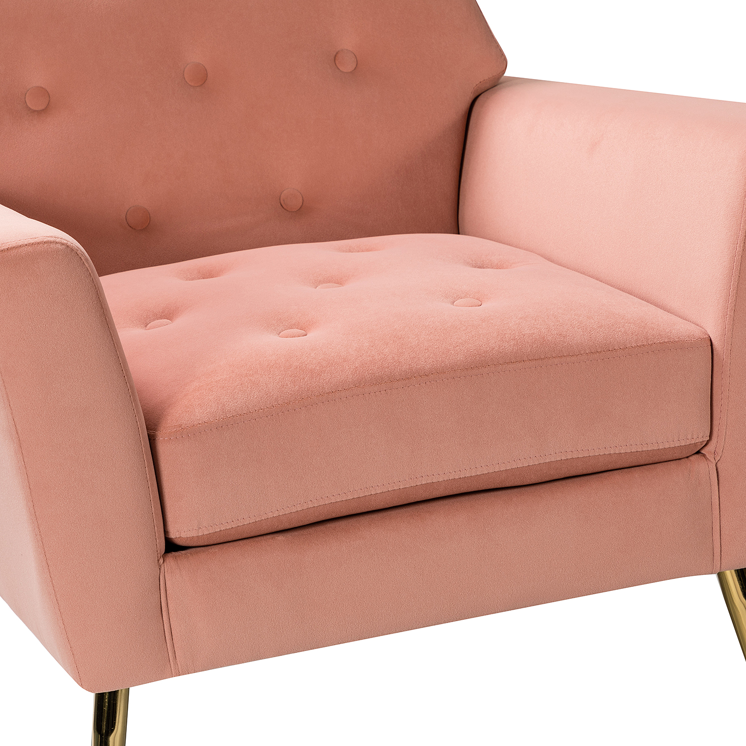 Maris Pink Velvet Tufted Accent Armchair with Golden Metal Legs 5 Maris Pink Velvet Tufted Accent Armchair with Golden Metal Legs - Image 5