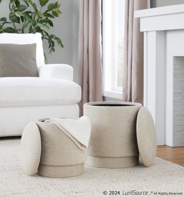 Marla Beige Fabric Contemporary Ottoman Set 1