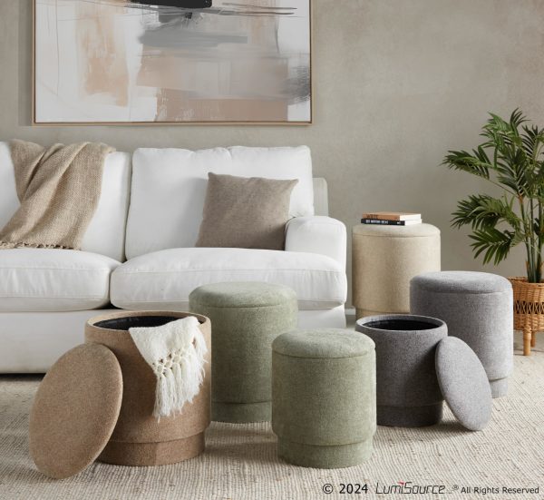 Marla Beige Fabric Contemporary Ottoman Set 2