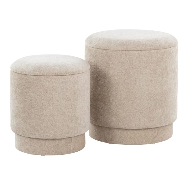Marla Beige Fabric Contemporary Ottoman Set 3
