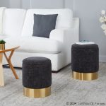 Marla Black Fabric Nesting Ottoman Set Gold Metal Base