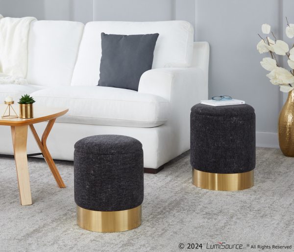 Marla Black Fabric Nesting Ottoman Set Gold Metal Base 1
