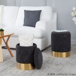Marla Black Fabric Nesting Ottoman Set Gold Metal Base