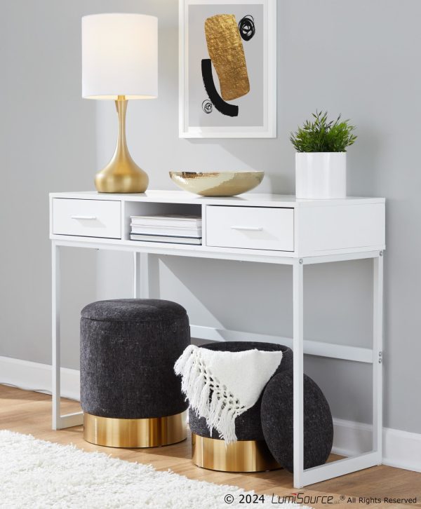 Marla Black Fabric Nesting Ottoman Set Gold Metal Base 2