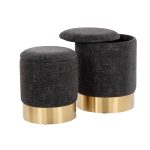 Marla Black Fabric Nesting Ottoman Set Gold Metal Base