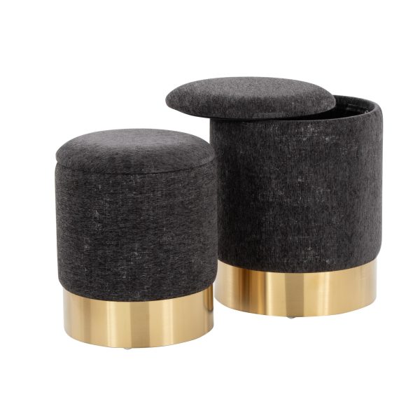 Marla Black Fabric Nesting Ottoman Set Gold Metal Base 4