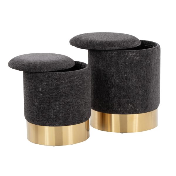 Marla Black Fabric Nesting Ottoman Set Gold Metal Base 5