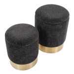 Marla Black Fabric Nesting Ottoman Set Gold Metal Base
