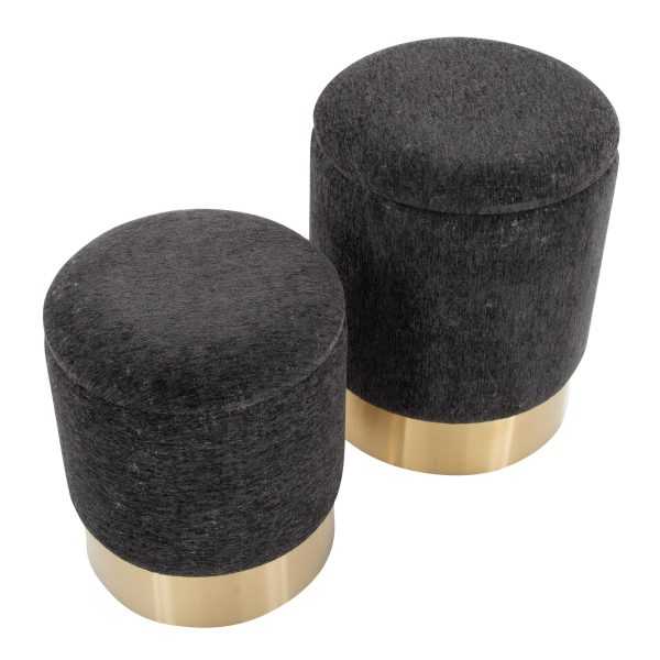 Marla Black Fabric Nesting Ottoman Set Gold Metal Base 6