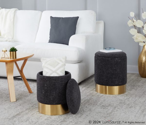 Marla Black Fabric Nesting Ottoman Set Gold Metal Base