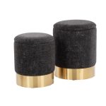 Marla Black Fabric Nesting Ottoman Set Gold Metal Base