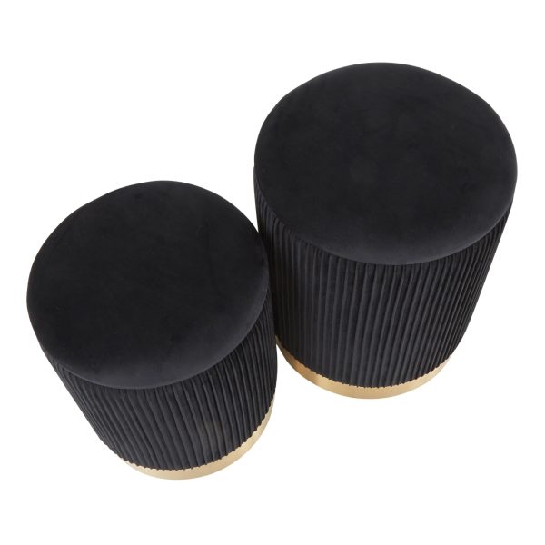 Marla Black Velvet Gold Contemporary Nesting Ottomans 10