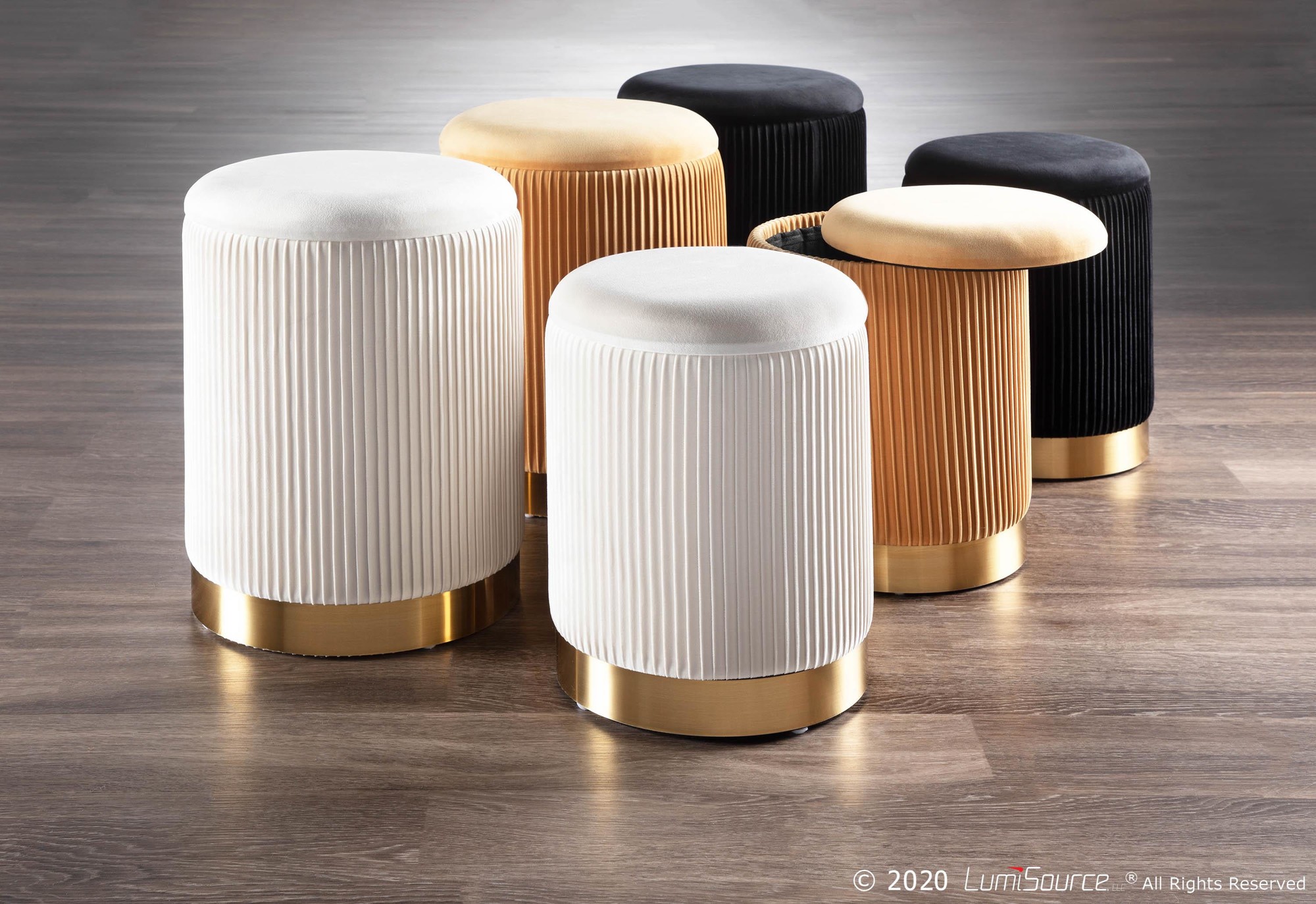 Marla Black Velvet Gold Contemporary Nesting Ottomans 5 Marla Black Velvet Gold Contemporary Nesting Ottomans - Image 5