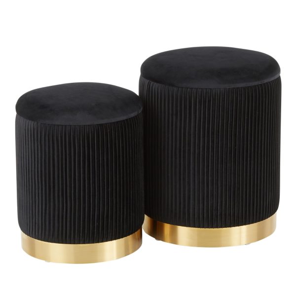 Marla Black Velvet Gold Contemporary Nesting Ottomans 6