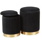 Marla Black Velvet Gold Contemporary Nesting Ottomans