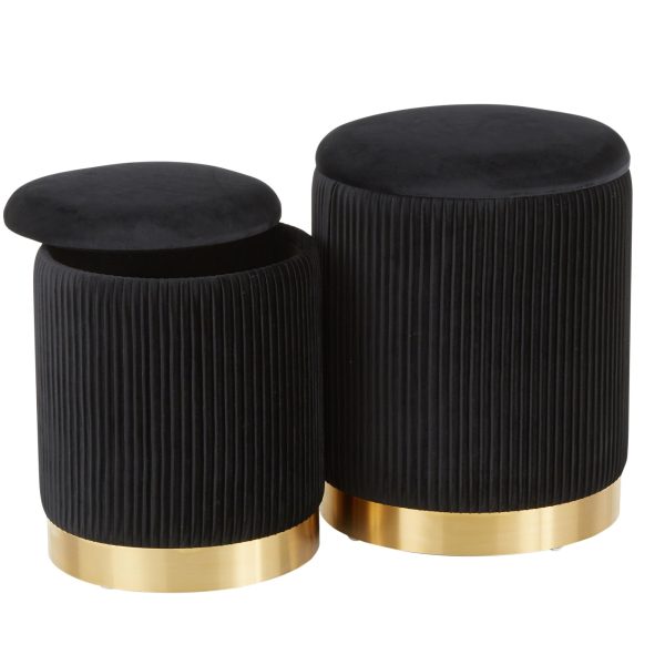 Marla Black Velvet Gold Contemporary Nesting Ottomans 7