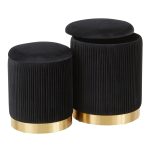 Marla Black Velvet Gold Contemporary Nesting Ottomans
