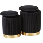 Marla Black Velvet Gold Contemporary Nesting Ottomans
