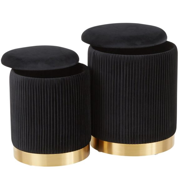 Marla Black Velvet Gold Contemporary Nesting Ottomans 9