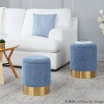 Marla Blue Fabric Gold Metal Nesting Ottomans Contemporary 12 Marla Blue Fabric Gold Metal Nesting Ottomans Contemporary