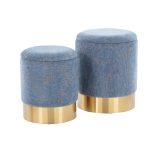 Marla Blue Fabric Gold Metal Nesting Ottomans Contemporary 14 Marla Blue Fabric Gold Metal Nesting Ottomans Contemporary