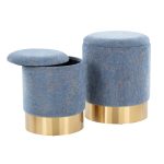 Marla Blue Fabric Gold Metal Nesting Ottomans Contemporary 15 Marla Blue Fabric Gold Metal Nesting Ottomans Contemporary