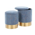 Marla Blue Fabric Gold Metal Nesting Ottomans Contemporary 16 Marla Blue Fabric Gold Metal Nesting Ottomans Contemporary