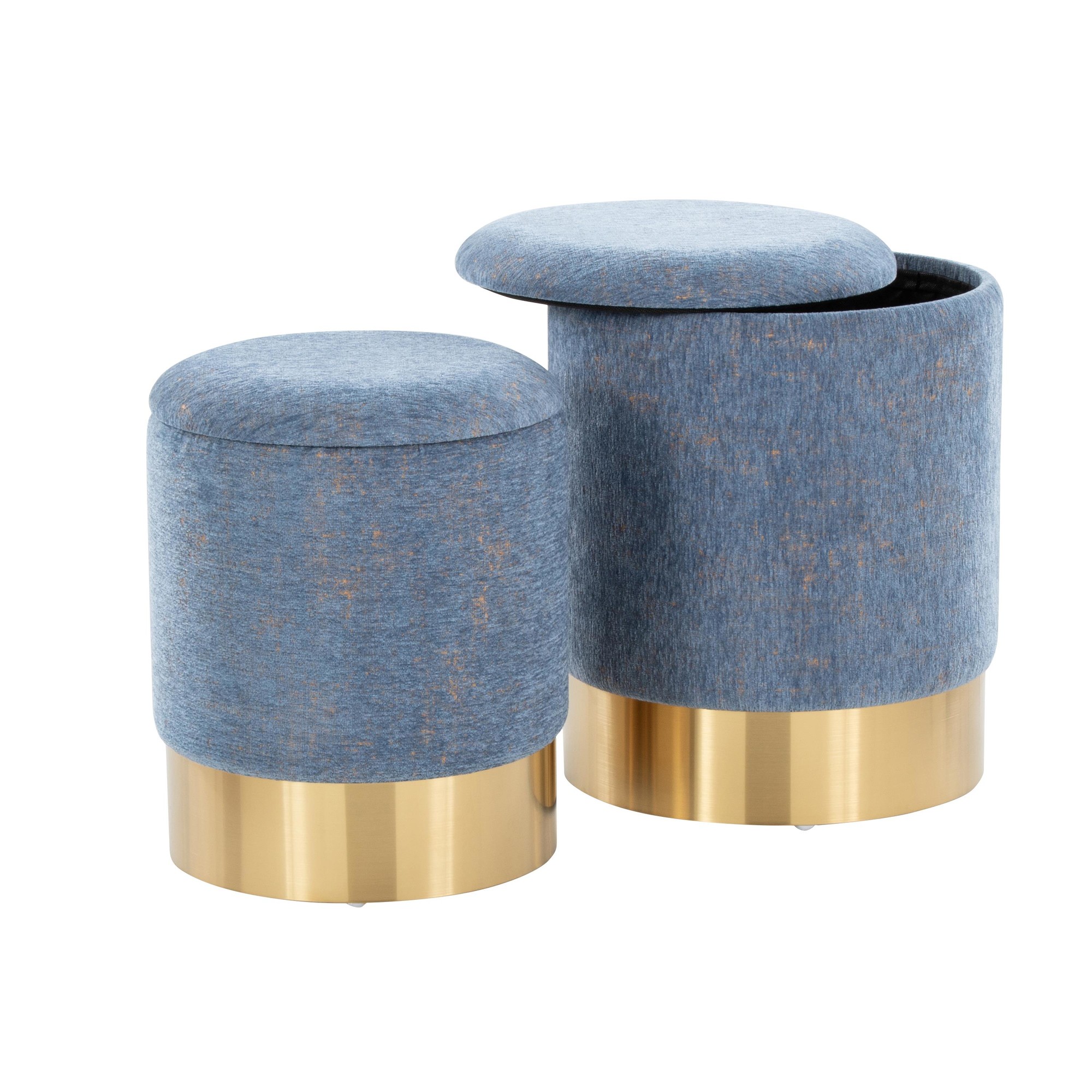 Marla Blue Fabric Gold Metal Nesting Ottomans Contemporary 6 Marla Blue Fabric Gold Metal Nesting Ottomans Contemporary - Image 6