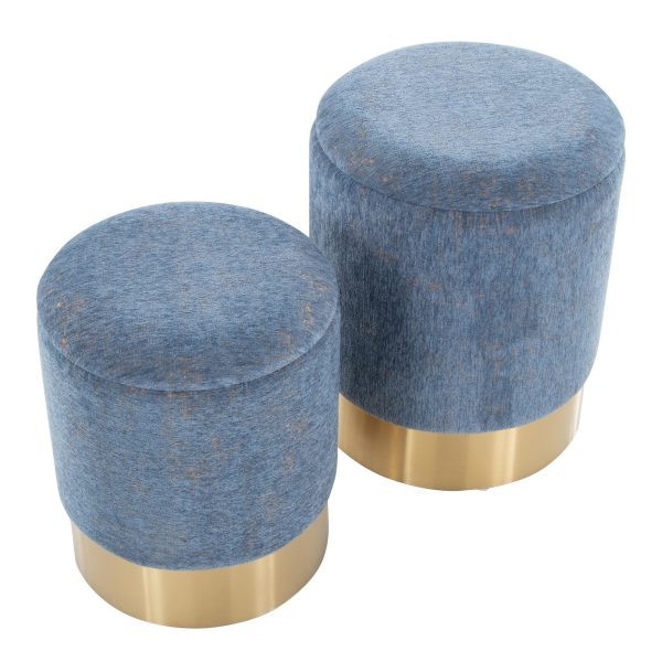 Marla Blue Fabric Gold Metal Nesting Ottomans Contemporary 7
