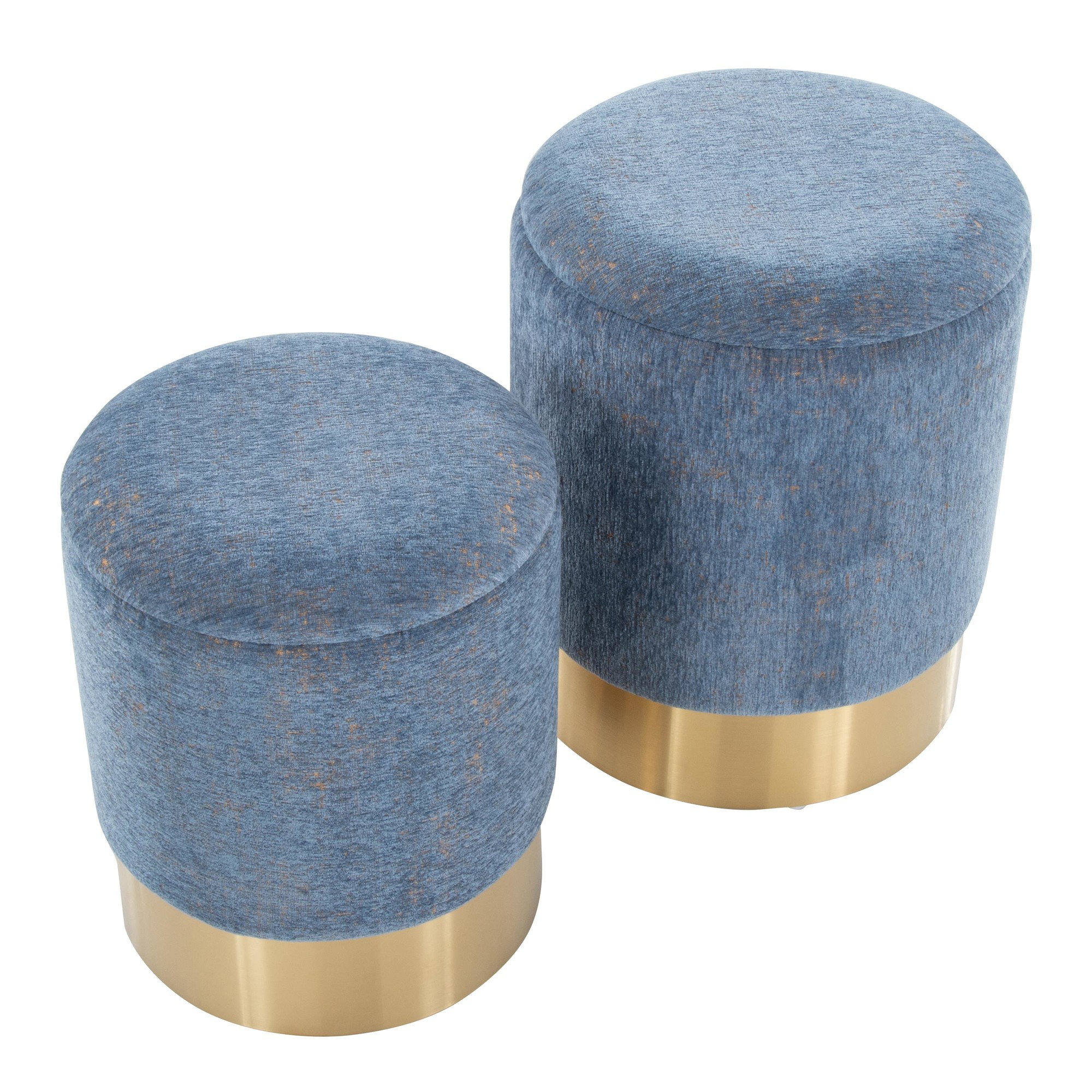 Marla Blue Fabric Gold Metal Nesting Ottomans Contemporary 8 Marla Blue Fabric Gold Metal Nesting Ottomans Contemporary - Image 8