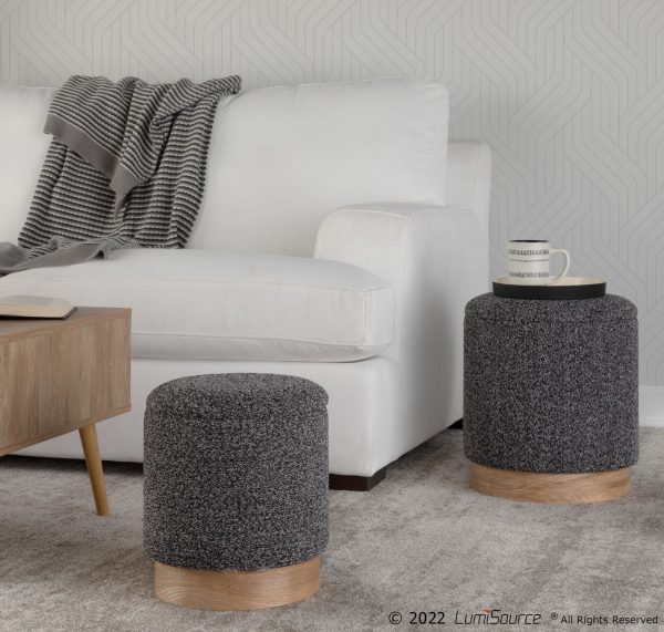 Marla Contemporary Black Fabric Nesting Ottoman Set Natural Wood 2